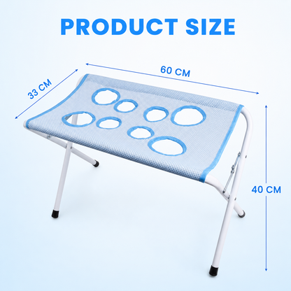 Foldable pet grooming stand dimensions: 60 by 33 by 40 centimeters