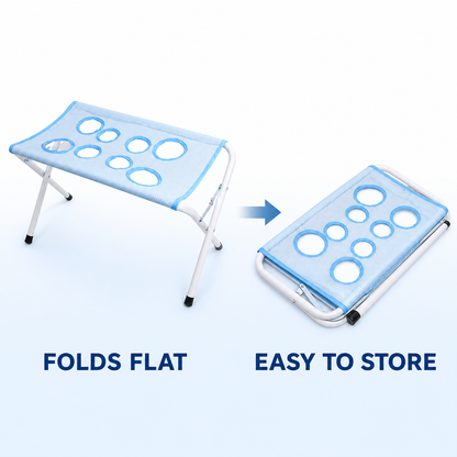 Foldable pet grooming stand shown open and folded flat
