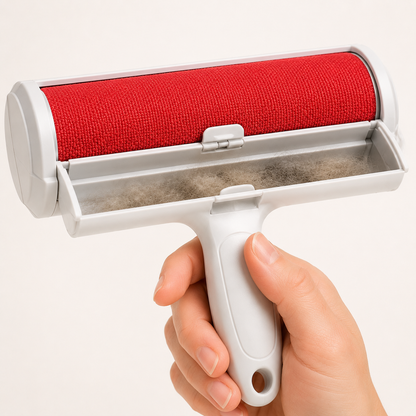 Open FurLift Pro collection chamber holding removed pet hair