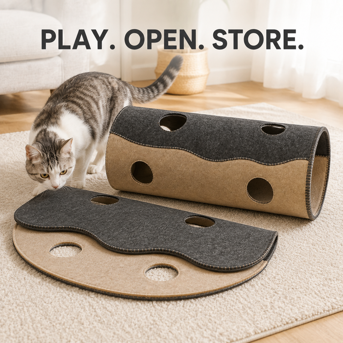 Felt texture stitching and peek hole detail on HideAway cat tunnel