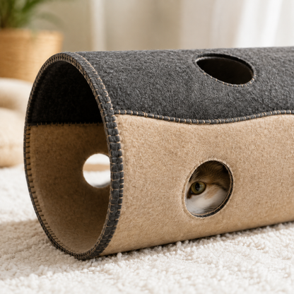 HideAway cat tunnel shown assembled and opened flat for storage