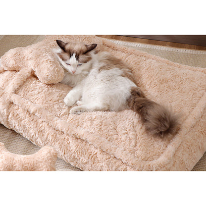 Cat resting in the SnugNest plush rectangular pet bed