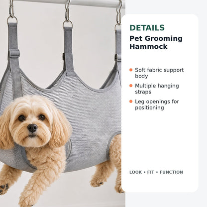 Pet grooming hammock design details