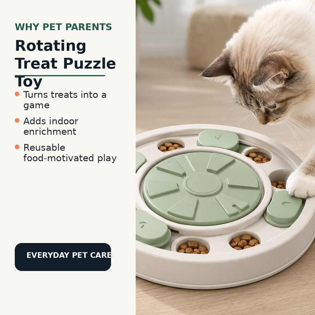 Rotating treat puzzle toy benefits