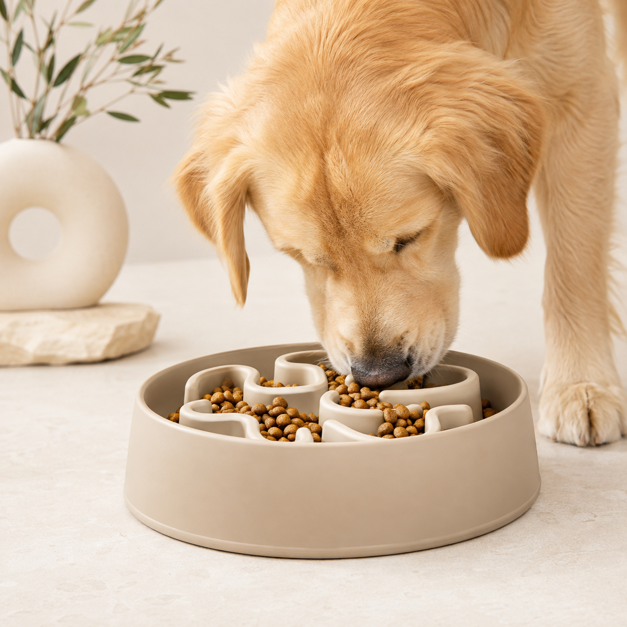 Dog using PawStar slow feeder dog bowl