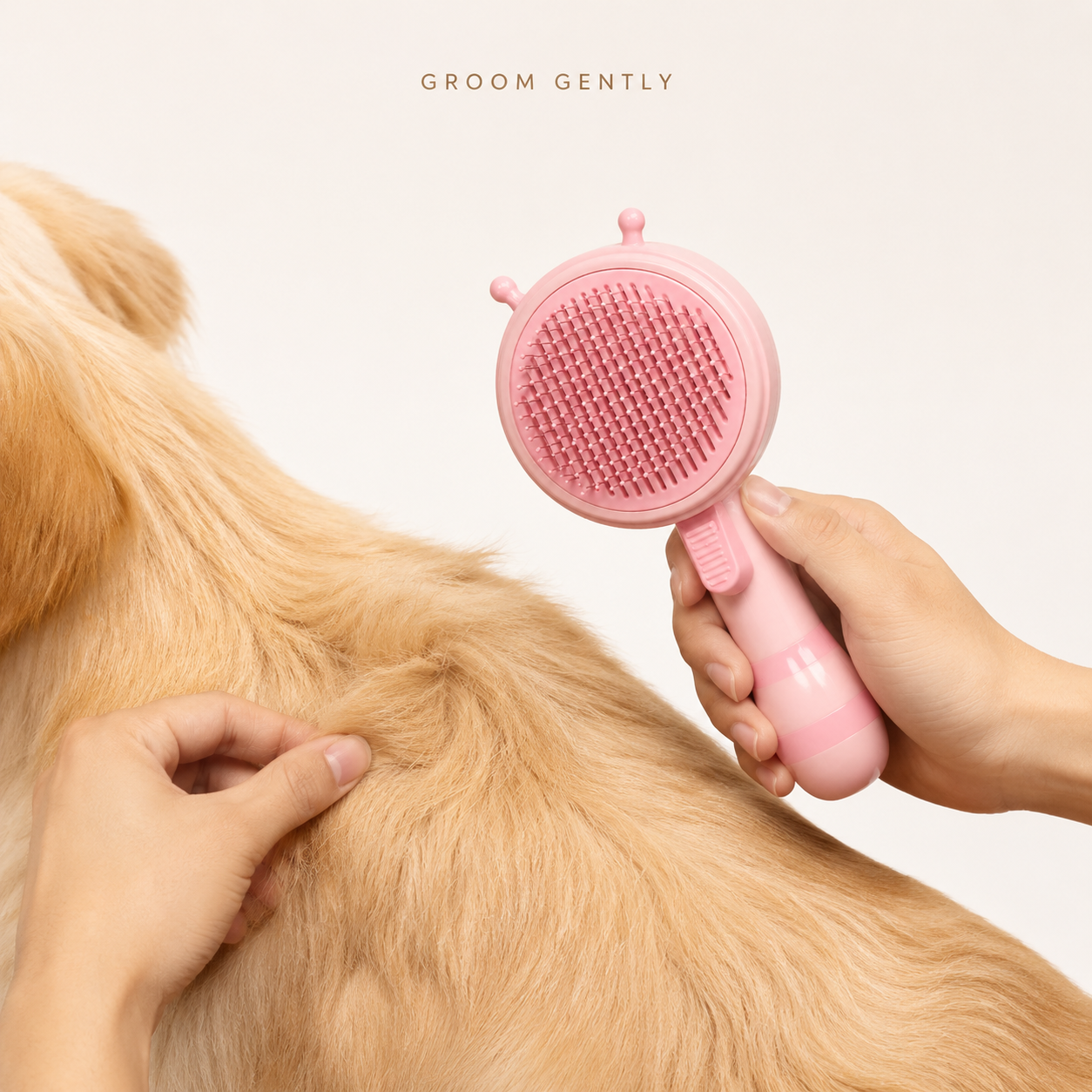 Gentle grooming demonstration with the pink ShedLess Duo brush