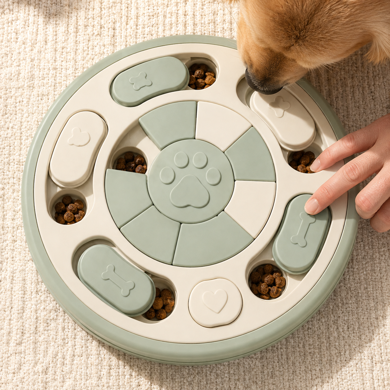 Plain bowl and interactive treat-search comparison with SmartPaws