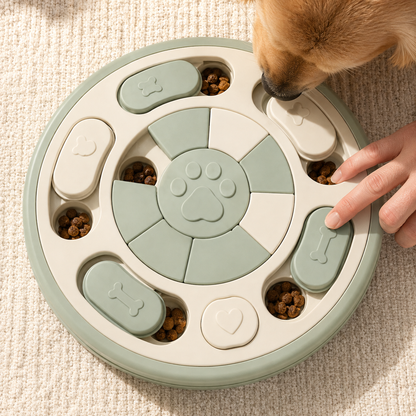 Plain bowl and interactive treat-search comparison with SmartPaws