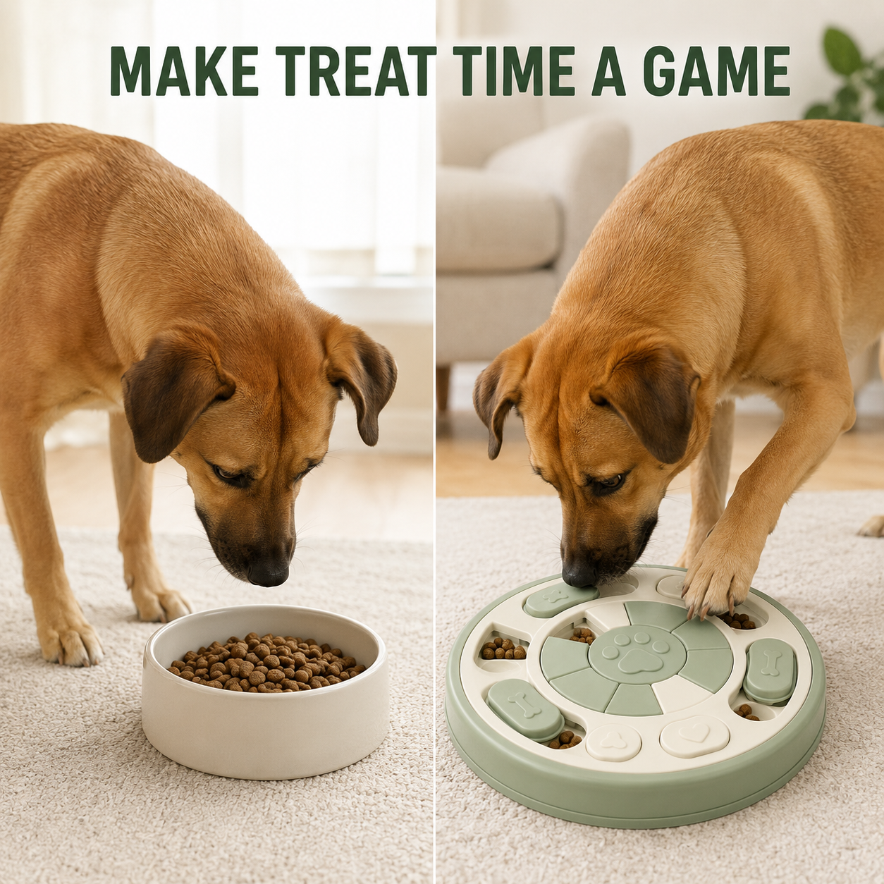 Open treat compartments and sliding covers on SmartPaws puzzle feeder