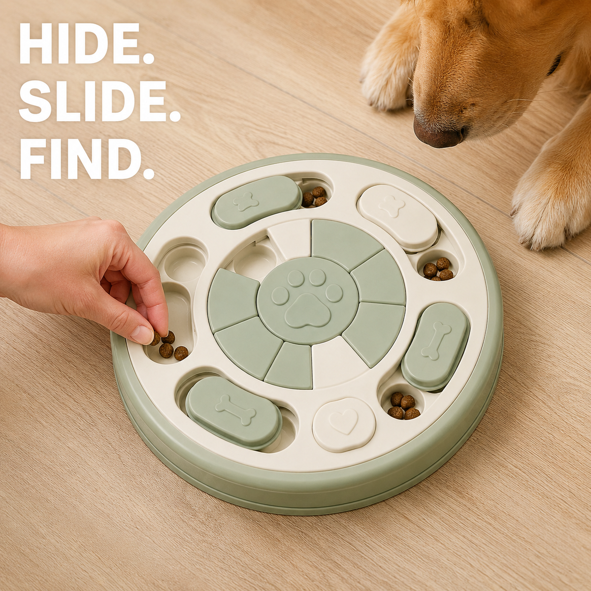 Hide slide and find demonstration with SmartPaws puzzle feeder